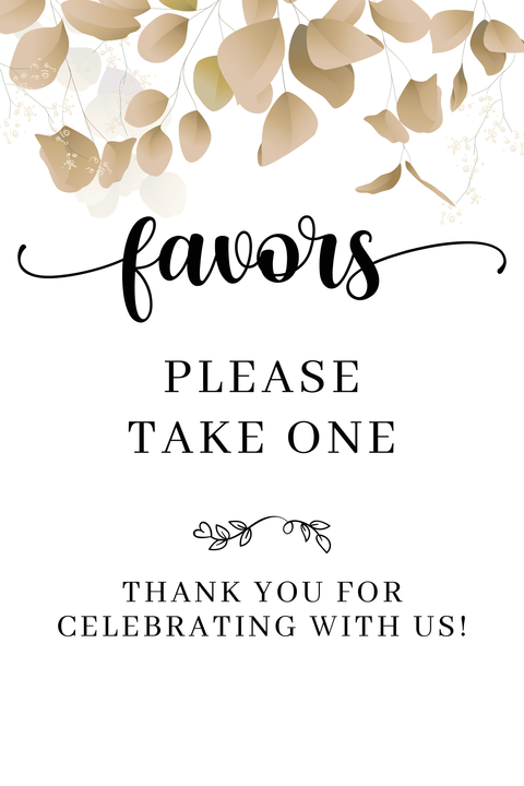Wedding Favors Sign Template