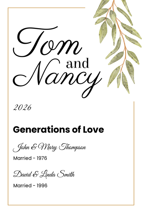 Wedding Family Tree Generations Sign Template