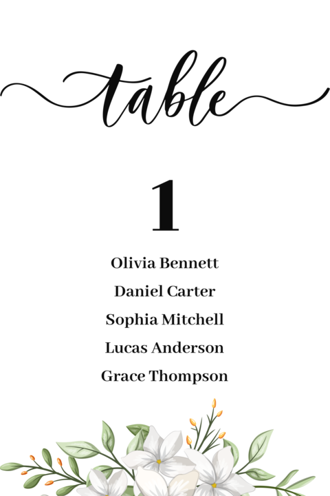 Wildflower Wedding Table Number Sign Template