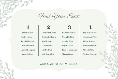 Sage Green Wedding Seating Chart Sign Template