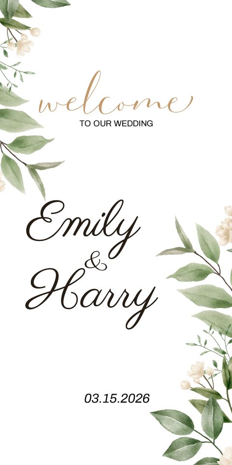 Greenery Couple Names Wedding Sign Template