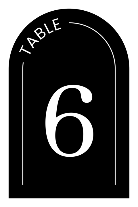 Black Arched Table Number Sign Template