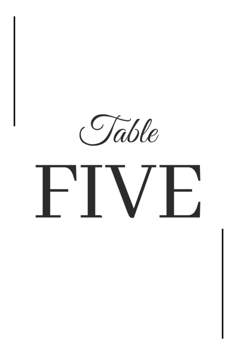 Minimalist Five Script Table Number Sign Template