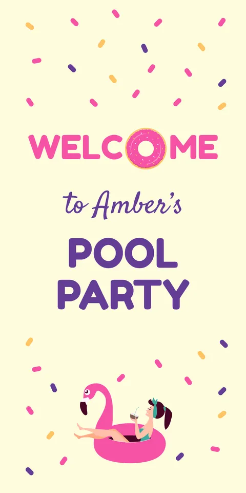 Flamingo Floatie Drawing Pool Party Event Invite Template