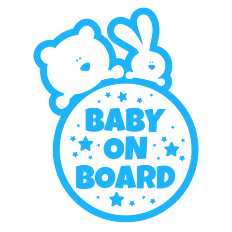 Blue Baby on Board With Fluffy Bear and Rabbit Sign Template
