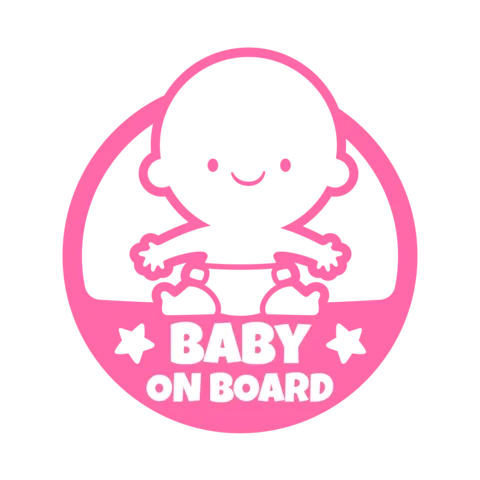 Pink Smiling Baby on Board With Diapers and Stars Template