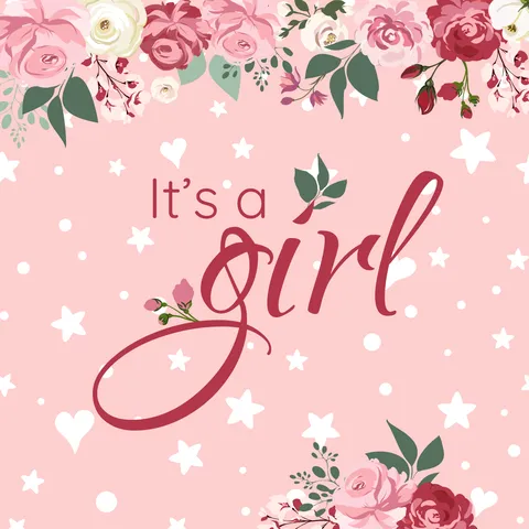 Pink Roses It's a Girl Baby Shower Sign Template