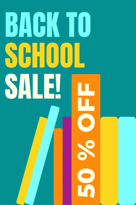 Back to School Books and Text Colorful Sale Sign Template
