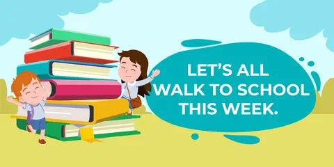 Walk to School Week Books and Students Icon Sign Template