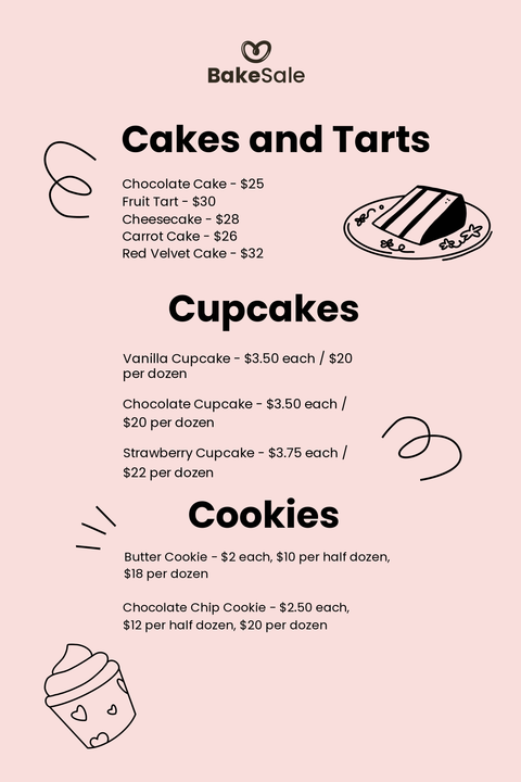 Pale Pink Cakes and Tarts Sign Template
