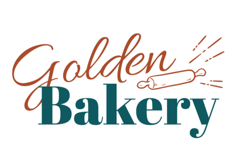 Golden Bakery Text With Rolling Pin Logo Sign Template