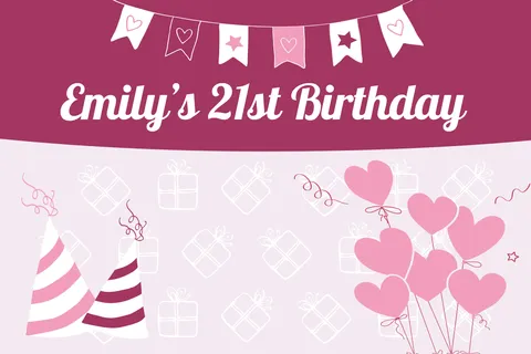 Pink Hearts and Garlands 21st Birthday Template