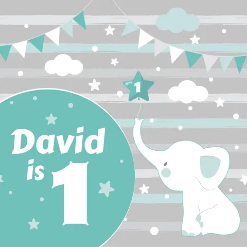 Small Elephant and Stars for the 1st Birthday Template