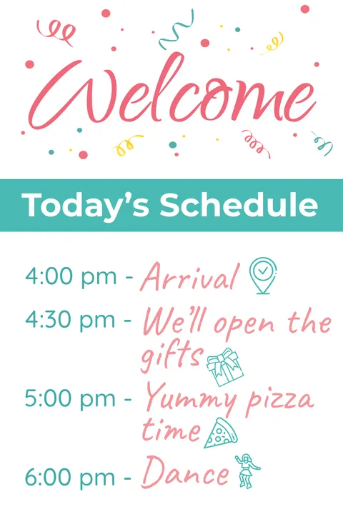 Colorful Welcoming Party Schedule Sign Template
