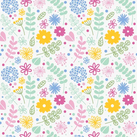 Colorful Flower and Leaf Illustrated Motif Nature Template