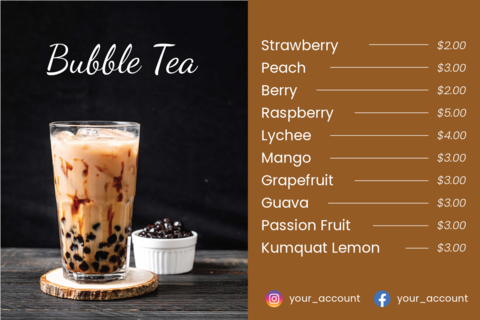 Bubble Tea Cafe Menu Sign Template