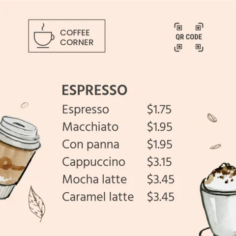 Cafe Menu With a List of Drinks Coffee Sign Template