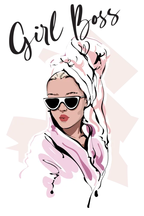 Girl Boss With Towel on Her Head Clip Art Creative Template