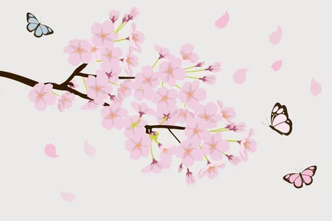 Blooming Cherry Blossoms and Butterflies Nature Template