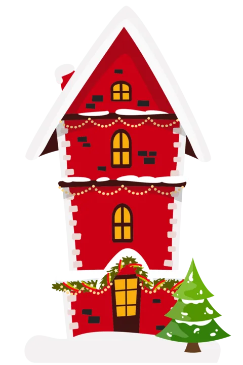 Red House With Christmas Lights and Decoration Sign Template