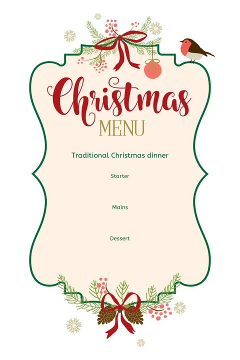Christmas Menu With Curvy Frame Sign Template