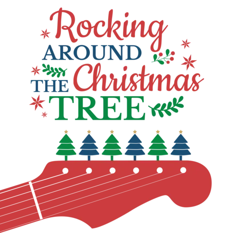 Rocking Christmas Tree Guitar Head Decorative Sign Template