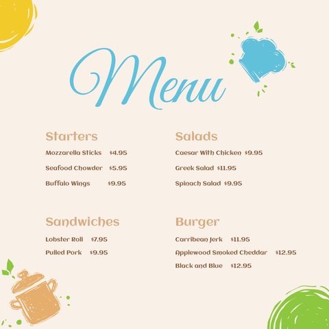 Restaurant Menu With Shapes, Icons and Text Template