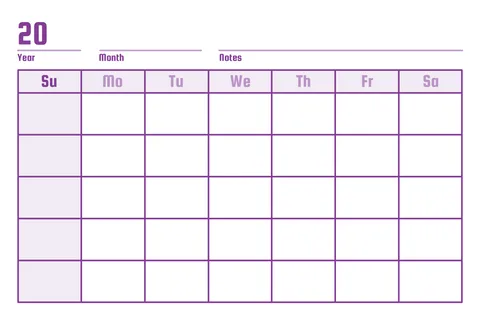 Purple Weekly Blank Organizer Calendar Template