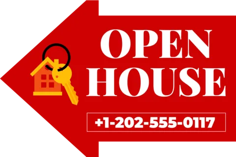 Red Open House Key and Arrow Sign Template