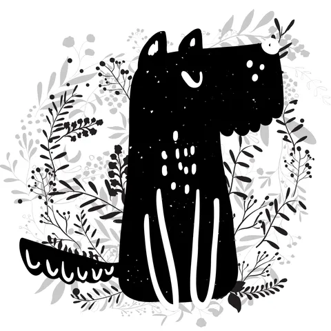 Cute Black and White Dog in Floral Setting Sign Template