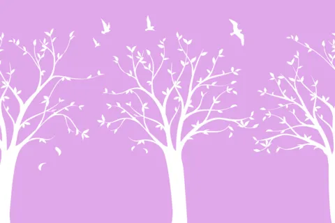White Trees With Birds Decorative Sign Template