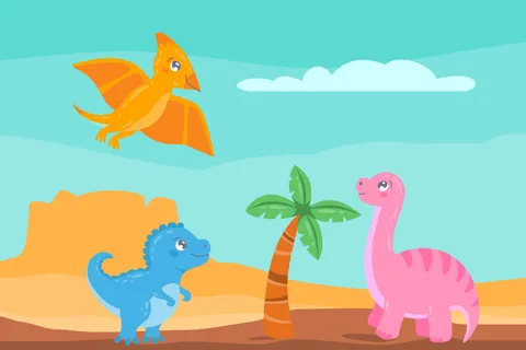 Colorful Cartoon Dinosaurs in a Desert Sign Template
