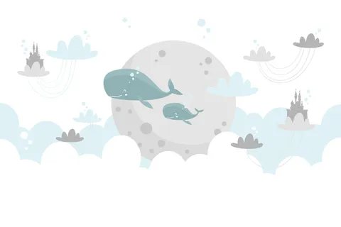 Whales, Clouds, Castles and Moon Sign Template