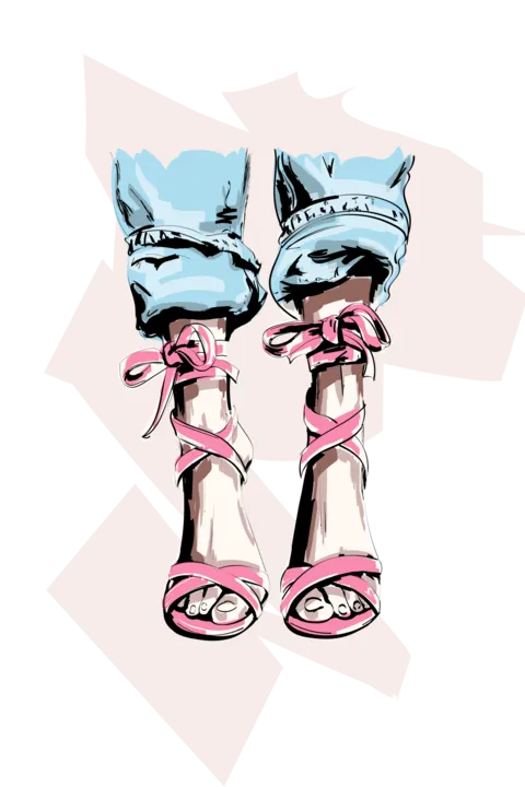 Woman In Pink Ribbon High Heels and Jeans Fashion Template