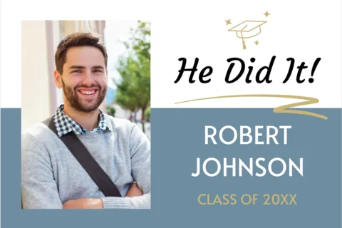 Happy Male Student on a Blue and White Graduation Template