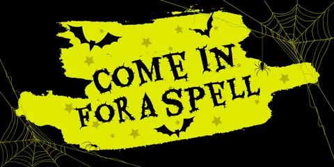 Bats and Spiders on an Acid Yellow Halloween Sign Template