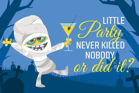 Woozy Mummy With a Cocktail Halloween Party Sign Template