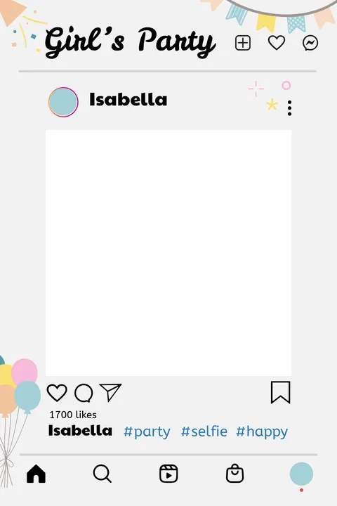 Girl's Party Social Media Post-Themed Selfie Frame Template