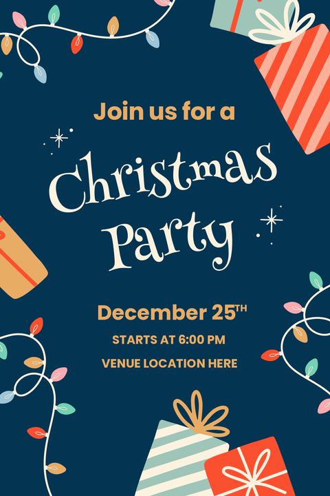 Gift Boxes and Christmas Lights Party Sign Template