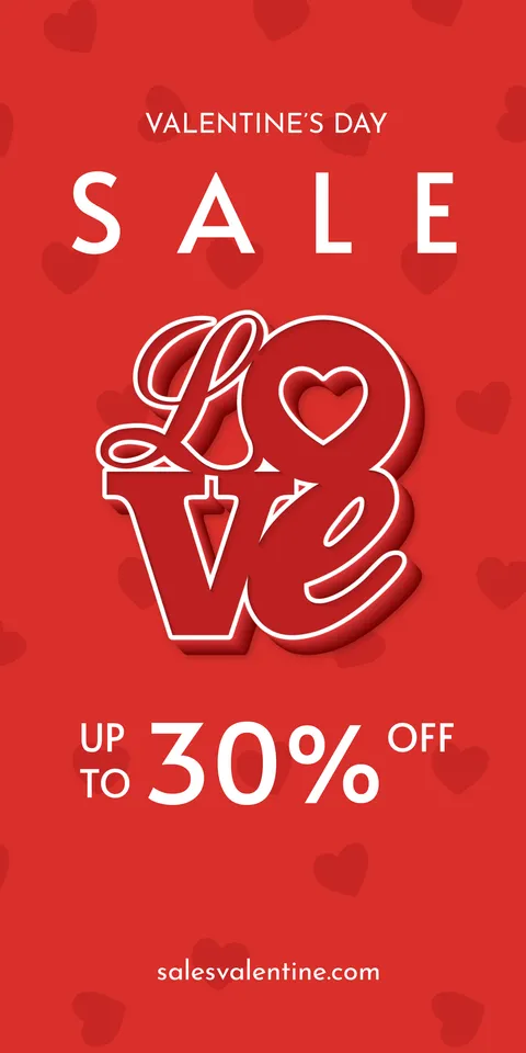 Heart-Themed Valentine's Day 30% Off Sale Sign Template