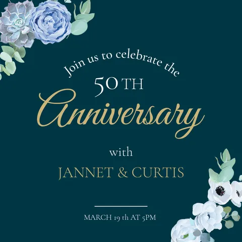 Floral Blue Wedding Anniversary Sign Template