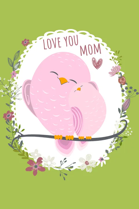 Cuddling Pink Birds Mother's Day Sign Template