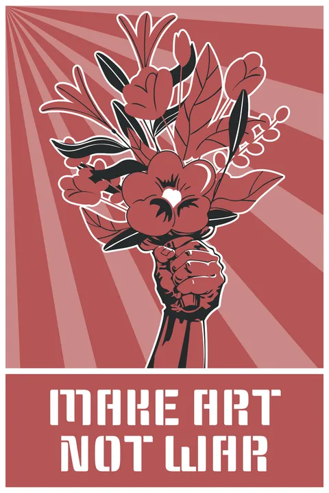 Make Art Not War Raised Fist With Flowers Protest Template