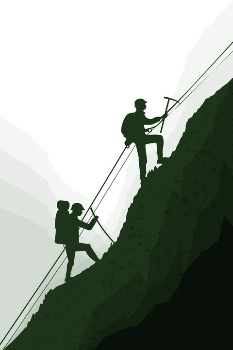 Two Hikers Rock Climbing On Mountain Sign Template