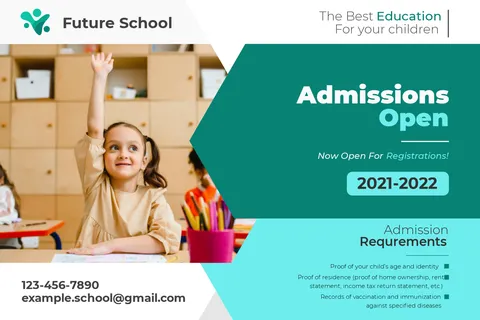 School Admissions Open With Schoolgirl Photo Sign Template