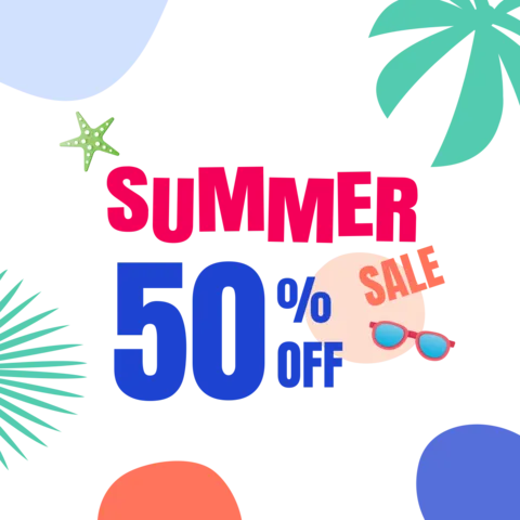 Summer Sale 50% Off With Beach Designs Sign Template
