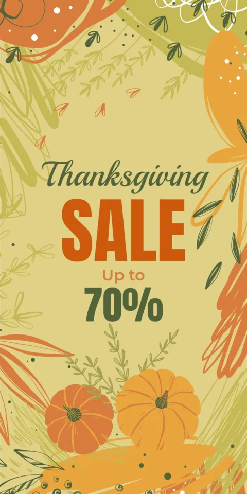 Thanksgiving Sale With Pumpkins and Leaves Sign Template