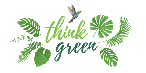 Green Leaves With a Hummingbird Sign Template