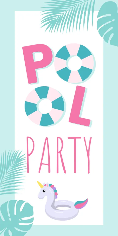 Turquoise Leaves Pool Party Sign Template