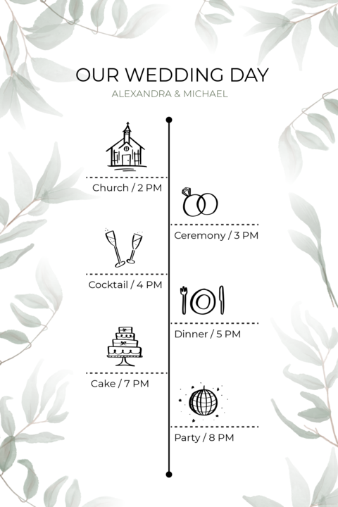 Botanical Wedding Day Timeline Sign Template